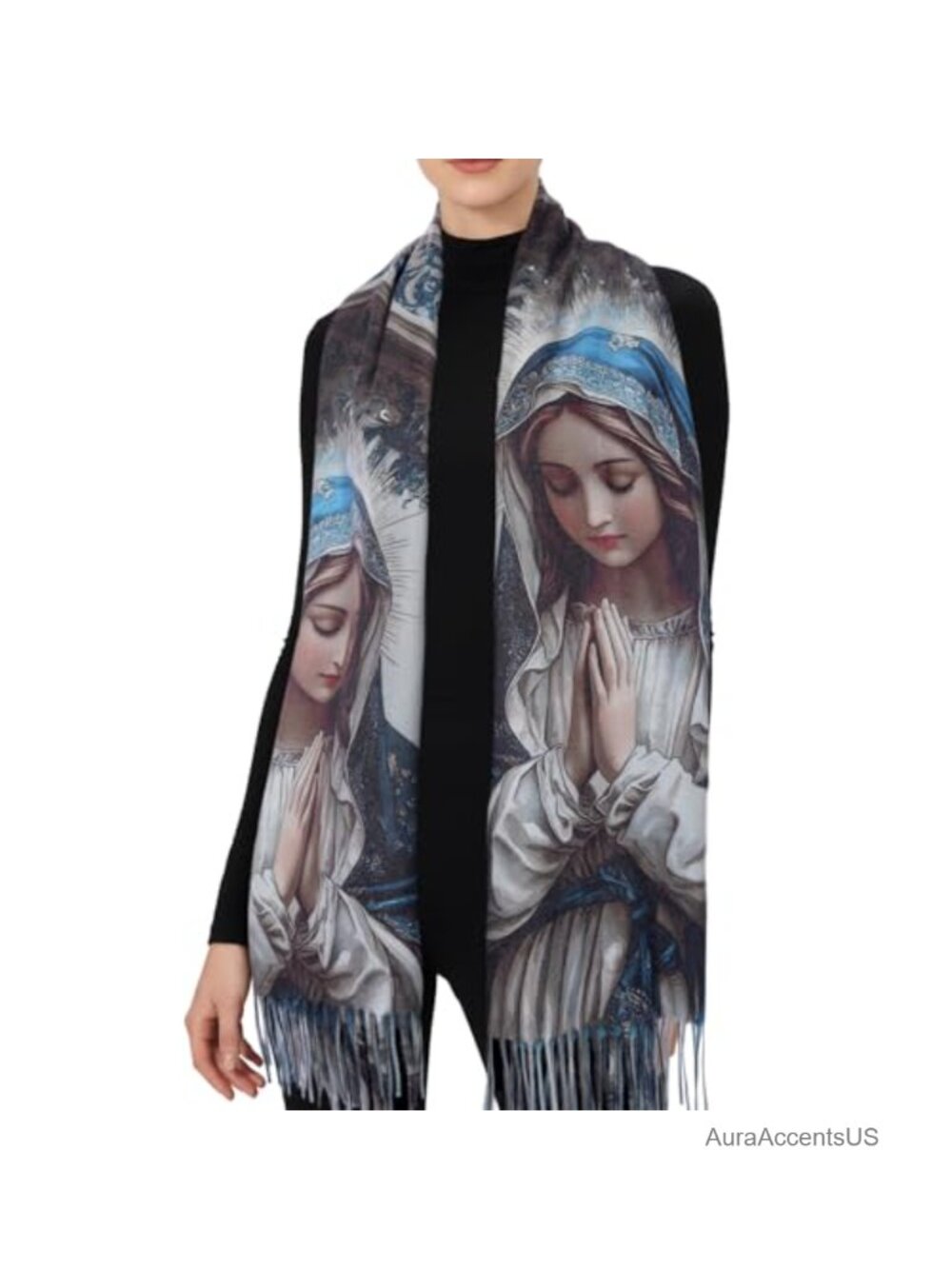 Catholic Gift Prayer Shawl Scarf Faux Cashmere Wrap Virgen de Guadalupe Women